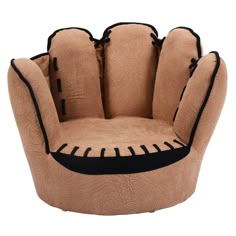 a brown chair with black trimmings on it