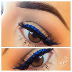 Blue cat eye #makeup Gold Eyeliner, Blue Liner, Blue Eyeliner, Cat Eye Makeup, Glow Skin, The Beauty Department, Eyeliner Looks