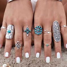 Western Fashion Jewelry, Rings Chunky, Western Rings, Vintage Turquoise Ring, Rings Stacking, Cowgirl Accessories, Country Jewelry, Ring Sets Boho, Vintage Jewellery Rings