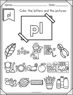 the letter p worksheet is shown with pictures and words to color on it