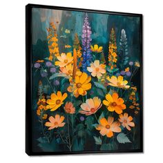 an oil painting on canvas of colorful flowers