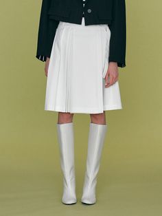 White A-line Skirt For Fall, White Midi-length Pleated Skirt For Spring, White Pleated Midi Skirt For Spring, Chic White A-line Pleated Skirt, White Relaxed A-line Skirt, White Formal Midi Bottoms, Elegant White A-line Pleated Skirt, White Pleated A-line Skirt, White Flowy Pleated Midi Skirt