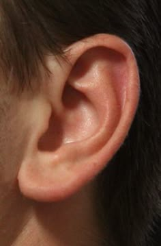 a close up of a person's ear with something in the middle of it