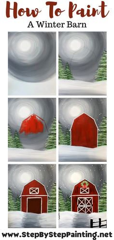 how to paint a winter barn with step by step instructions