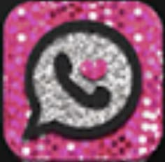 the whatsapp icon is shown in pink and silver glitter with an image of a phone