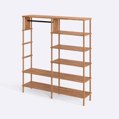 a wooden shelf with three shelves on each side and two ladders at the bottom