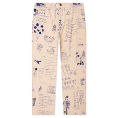 KidSuper’s Doodles Linen Pants are a must-have silhouette for any collection. Composed of comfortable linen, the pants feature a zip-fly closure as well as back welt pockets. Screen-printed graphics throughout the design add dimension and complete the look. 100% Linen Zip-fly closure Belt loops Leather patch Screen-printed graphics Style No: SS24 PT 6 TAN Hand Printed Pants, Hankerchief Pants, Personalized Flannel Pants, Embroidered Pants Men, Textiles Pants, Pants With Patches, Graphic Pants, Painting Clothes, Embroidered Pants