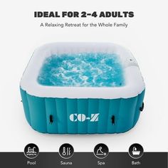 an inflatable hot tub is shown with instructions on how to use the pool