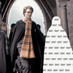 an image of a man with a scarf in front of a quote from harry potter