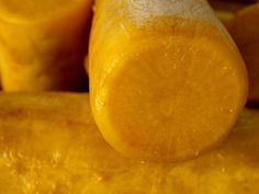 close up view of yellow food item in the foreground