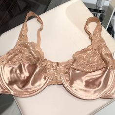 New With Tags Women’s Satin & Lace Underwire Bra 3 Rows Hook And Eye Closure Adjustable Shoulder Straps Underwire Satin & Lace Trim Elegant Fitted Gold Bra, Beautiful Bras, Big Bra, Lace Underwire, Beautiful Bra, Hook And Eye, Bras And Panties, Underwire Bra, Lace Bra