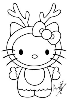 the hello kitty coloring page is shown in black and white, with an animal's head