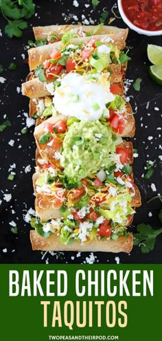 baked chicken taquitos with guacamole and salsa