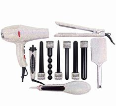 Crystal Hot Tools Set - mBell-ish Titanium Flat Iron, Hair Blow Dryer, Diamond Hair, Hair Boutique, Hair Styling Tools, Hair Brush Straightener, Hair Iron, Straightening Brush, Hot Tools