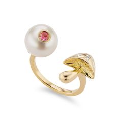 18K Yellow Gold, South Sea Pearl (11mm), Diamonds, Emerald or Pink Sapphire Inset Mushroom Ring, Signature Bracelet, Precious Rings, Pink Sapphire Ring, Sea Pearl, Pillow Collection, Sea Pearls, South Sea Pearls, Emerald Ring