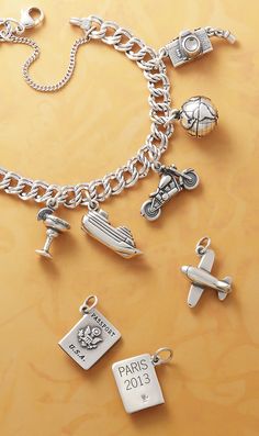 Travel Charms from James Avery #charms Charm Bracelet James Avery, James Avery Charm Bracelet, Travel Charm Bracelet, Pandora Bracelet Designs, James Avery Charms, James Avery Jewelry, Travel Charms, Sterling Silver Charm Bracelet, Gold Rings Fashion