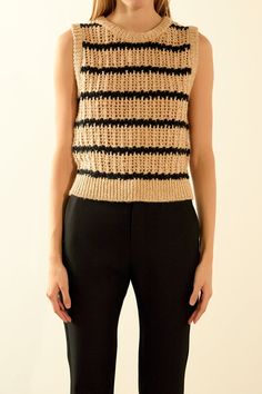 Add some sparkle to your sweater collection with our Sequins Stripe Knit Top. Featuring a unique combination of knit and crochet fabric, this top is perfect for a night out or a casual day look. The ribbed neck adds a touch of texture while the stripes add a trendy twist. You'll love the flattering fit and eye-catching sequin embellishments. Get ready to steal the spotlight in this must-have sweater. Don't wait, grab it now before it's gone. Perfect for any occasion, this top will surely become Crochet Stripes, Knitwear Trends, Knit Loungewear, Strapless Bodycon Dress, Crochet Fabric, Knit Bottom, Sweater Collection, Leather Denim, Tweed Dress