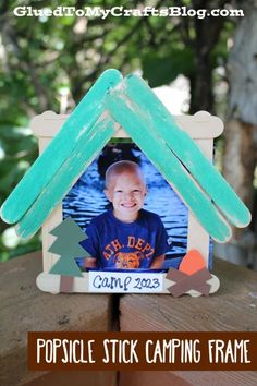 popsicle stick camping frame with the words popsicle stick camping frame on it