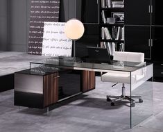 29.5 Glass and Stained Wood Office Desk with a Storage Cabinet By Homeroots | Desks | Modishstore - 2 Best Office Design, Contemporary Office Space, Contemporary Office Desk, Cheap Office Furniture, Wood Office Desk, Glass Desk Office, Acrylic Cabinets, Glass Office, Modern Office Desk