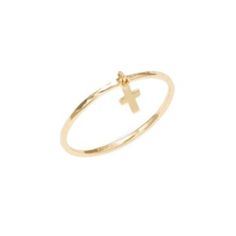 Dainty Ring In Hammered Gold Dangles A Cross Charm. 14k Yellow Gold Hammered Finish Made In Usa Cross Ring Gold, Charm Ring, Hammered Gold, Cross Ring, Charm Rings, Gold Cross, Cross Charms, Dainty Ring, Ring Size 7