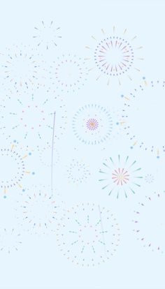 colorful fireworks are in the sky on a blue background with confetti sprinkles