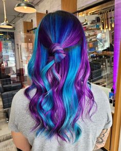 Blue And Purple Hair Color, Purple And Blue Hair, Blue And Purple Hair, Blue Purple Hair, Color Block Hair, Blue Hair Color, Purple Hair Color, Hair Dye Tips, Mermaid Hair Color