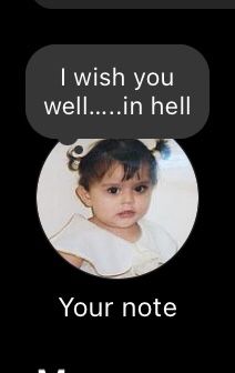 an image of a child's face with the text, i wish you well in hell your note