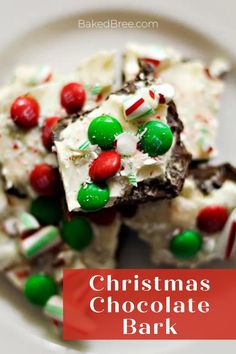 christmas chocolate bark on a plate with candy