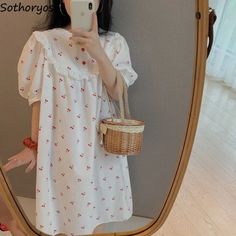 Just found this amazing item on AliExpress. Check it out! $11.54 | Nightgowns Women Sweet Soft Printed Home Wear Female Summer Dresses Simple Casual Cute Sleepwear Korean Style Breathable Lounge Korean Pjs, Piyama Korea, Dresses Simple Casual, Ulzzang Dress, Simple Summer Dresses, Dresses Simple, Pajama Dress