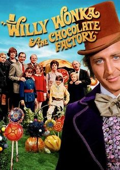 the movie poster for willy wonka and the chocolate factory with an image of a man in