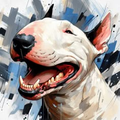 an artistic painting of a dog with its mouth open