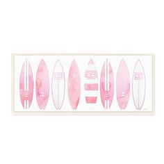 pink watercolor surfboards on white background framed print wall art home decor - 12 x 24