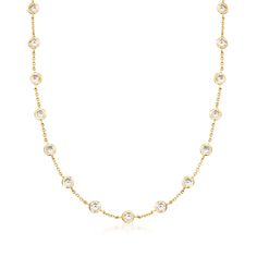 Ross-Simons - 10.00ct t. w. Bezel-Set Cubic Zirconia Station Necklace Over Sterling. 16". Experience the fiery brilliance of our CZ station necklace. The radiance of our 10.00 ct. t. w. CZ station necklace is so brilliant you'll swear it's the real thing. Bezel-set CZs make this always-sought-after design the perfect affordable luxury. Set in polished 18kt yellow gold over sterling silver. Springring clasp, CZ station necklace. CZ weights are diamond equivalents. Gold Necklace Wedding, Gifts For Your Sister, Cz Necklace, Discount Jewelry, Necklace Wedding, Station Necklace, Affordable Jewelry, Traditional Jewelry, Perfect Gift For Her