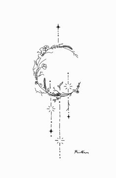 a drawing of a crescent with flowers on it