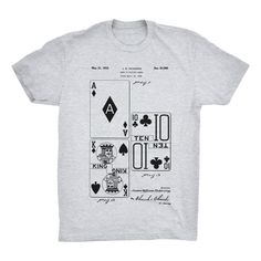 Playing Cards Patent T-Shirt. 100% Super Soft Combed and Ringspun Cotton Slightly Fitted Men's/Unisex Tee Feels and fits like a well-loved favorite tee Printed on super soft Bella Canvas Tee. Available printed on Black, Red, White, or Gray T-Shirt. Sizes S, M, L, XL, 2XL, 3Xl **Please check sizing chart to determine your best fit (in product photos. The shirt is digitally printed with water based inks for a soft feel. Each shirt is printed just for you, so please allow 1-3 business days before s Playing Card Shirt, Chapter Ideas, Gambling Gift, Gaming Merch, Bella Canvas Tees, Product Photos, Deck Of Cards, Gray Tshirt, Sizing Chart