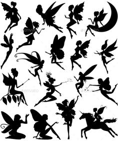 the silhouettes of various fairy characters