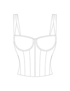 a line drawing of a bra with straps on the front and side, in black and white