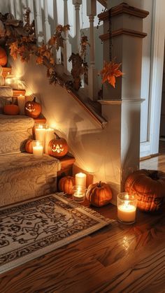 #homedecor, #interiordesign, #homedesign, #decor inspiration Autumn Fall Decorations, Fall Decor Stairs, Fall Season Decor, Dark Fall Home Decor, Living Room Halloween Decor Ideas, Fall Decor 2024, Autumn Furniture, Thanksgiving Living Room