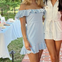 I Love This Dress Can Be Worn Square Neck Or Off The Shoulder Worn Once Majorelle Blue, Gingham Dress, Square Neck, Gingham, Off The Shoulder, Love This, Colorful Dresses, Blue White, Color Blue