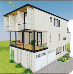 an artist's rendering of a two story house with balconies on the second floor