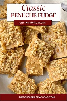 a plate full of old fashioned fudge bars with the title in red above it