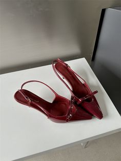 Color: Red, size: 37 Cute Closed Toe Shoes, Red Kitten Heels, Red Leather Shoes, Hollow Point, Burgundy Shoes, Red Accessories, Shoe Covers, Style Korean