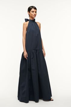 An easy a-line maxi dress constructed out of our grosgrain fabric, the Marlowe features a neck tie detail and tiered skirt. Navy Maxi Dress Outfit, Blue Maxi Dress Casual, Maxi Dress Outfit Casual, Maxi Dress Casual, Navy Maxi Dress, Navy Blue Maxi Dress, A Line Maxi Dress, Banquet Dresses, Blue Maxi Dress