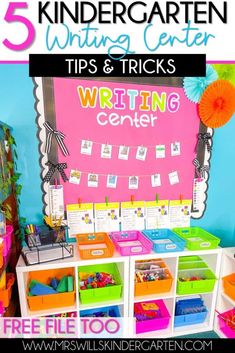 an image of writing center with colorful bins