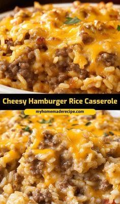 cheesy hamburger rice casserole with cheese on top