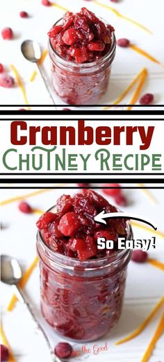 cranberry chutney recipe in a jar with spoons