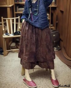 OliviaMark - Classic Vintage Wide-Leg Pants with a Chic Double-layered Skirt Overlay Featuring Irregular Tie-Dye Print Denim Pencil Skirt, Printed Wide Leg Pants, Linen Style, Tie And Dye, Pant Length, Layered Skirt, Tie Dye Print, Bottom Clothes, High Waisted Denim