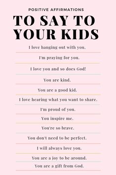 a pink poster with the words to say to your kids