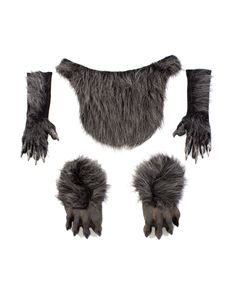 an animal's claws and tail are attached to the back of a costume that is made out of fake fur