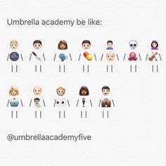 an image of people with different facial expressions on their faces and the words umbrella academy